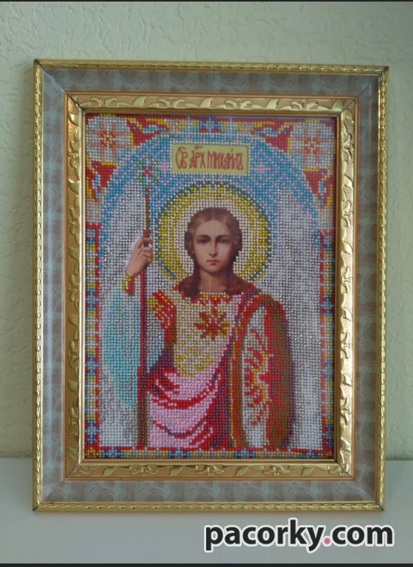 Ікона вишита бісером "Архангел Михайло"