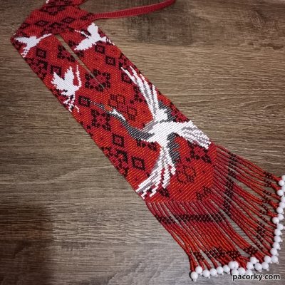 Гердан з бісеру Лелеки та журавлі