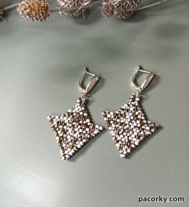 Сережки з бісеру Кульчики Ромби Серце