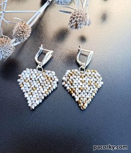 Сережки з бісеру Кульчики Ромби Серце