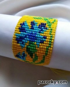 Браслет з якісного чеського бісеру в українському стилі, широкий, на зав'язках