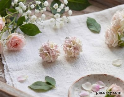 Жіночі сережки кульки рожеві міні квіти полімерна глина
