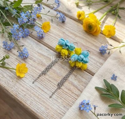Жіночі сережки вісюльки глина з довгим ланцюжком