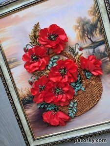 Картина стрічками "Червоні маки"
