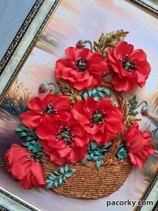Картина стрічками "Червоні маки"