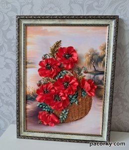 Картина стрічками "Червоні маки"